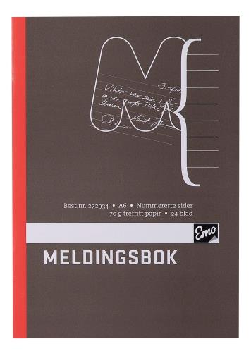 272934  7120 Meldingsbok EMO A6 paginert 48 sider 